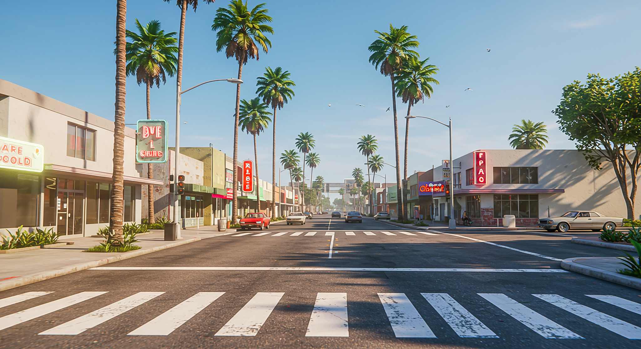 Retro California Street Scene Rendered in Hyper-Realistic 3D Art