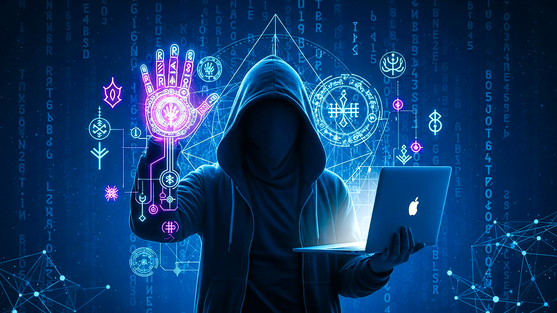 Cyber Hacker in Virtual Matrix-Futuristic Dark Tech Concept