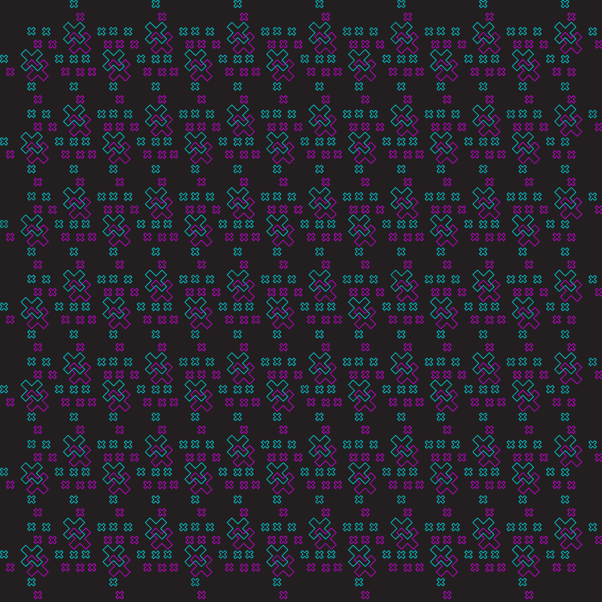 Neon Cross-Stitch Geometric Pattern – Futuristic Tribal Textile Art