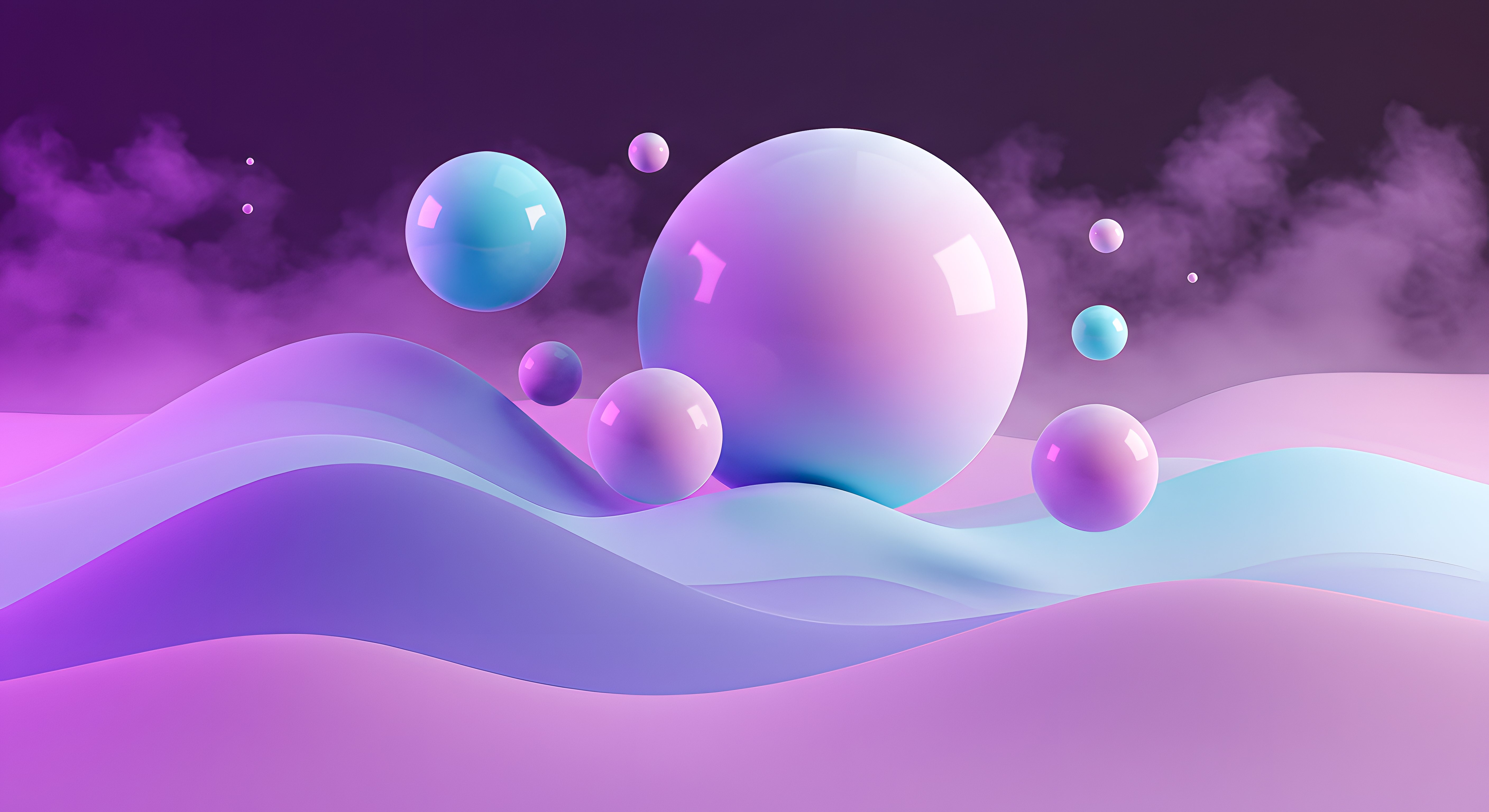 Futuristic 3D Abstract Landscape with Glowing Spheres
