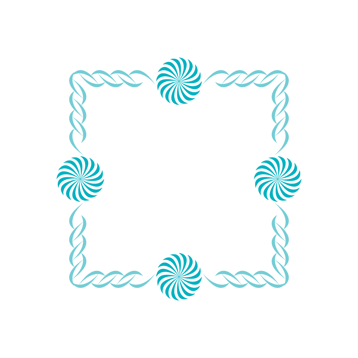 Modern Hypnotic Frame with Turquoise Spirals and Braided Border