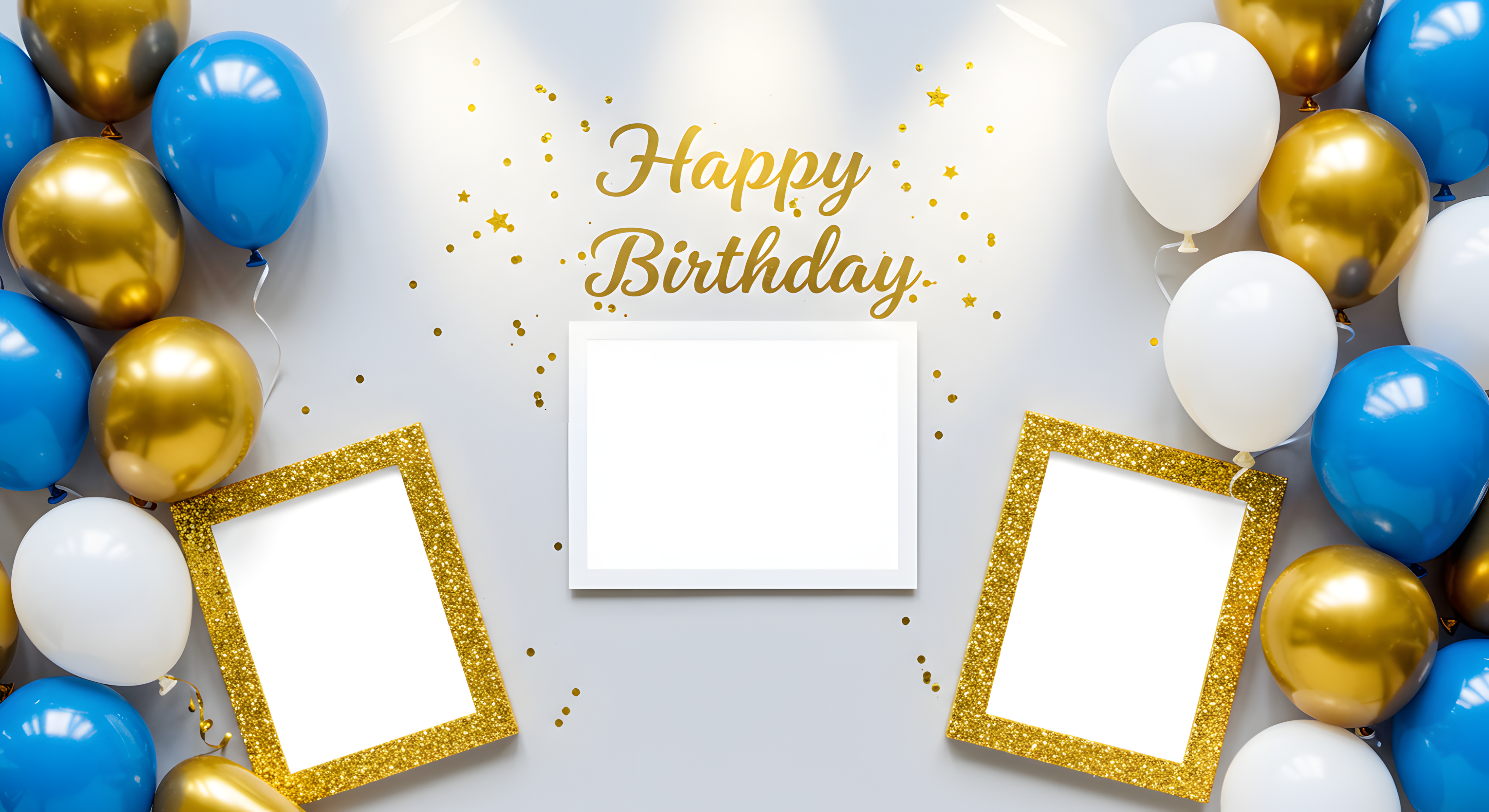 Luxury Birthday Frame Template with Gold Glitter & Balloons